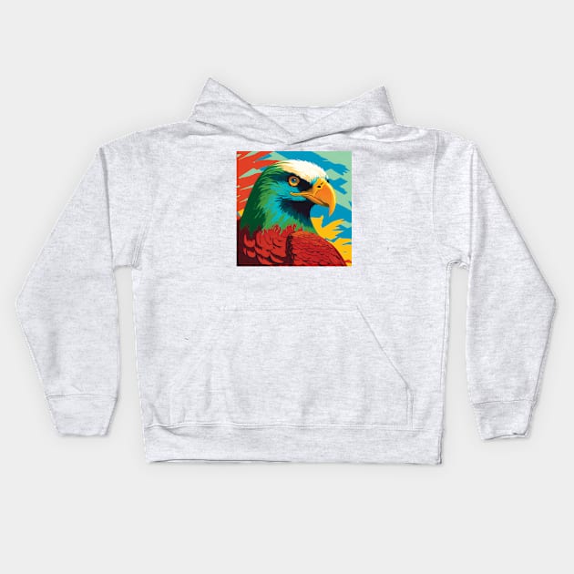 Majestic Eagle in Bold Red, Green and Blue Kids Hoodie by Geminiartstudio